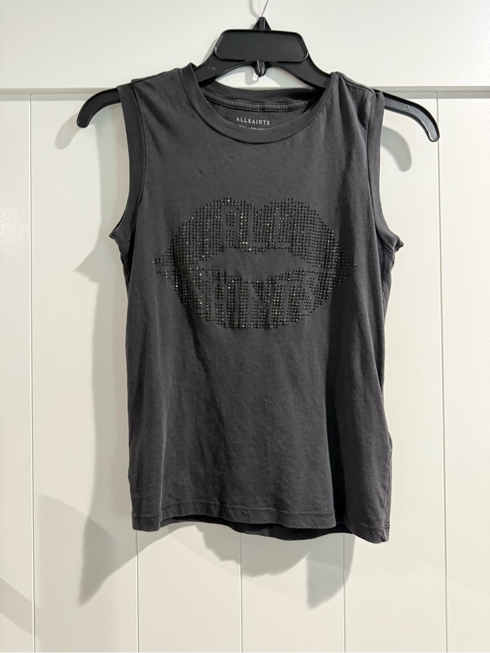 All Saints Black Studded Lip Graphic Tank